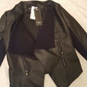 Black "waterfall" faux leather jacket by Cotton On