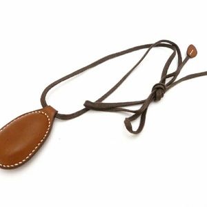 Auth HERMES Leather Pendant Necklace Brown Leathe