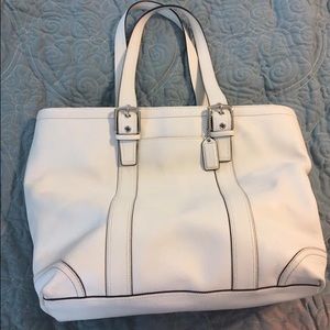 Coach large white leather tote