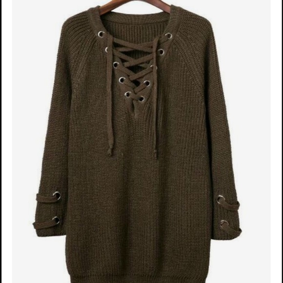 CHIC Olive Sweater Lace up details - Picture 4 of 4