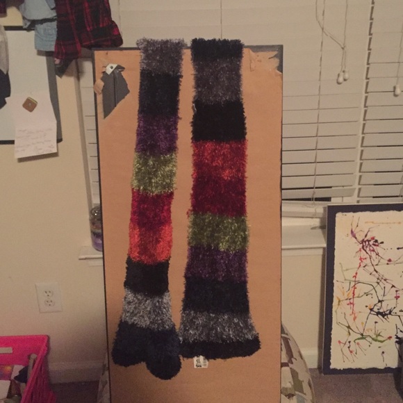 Black, Gray, red, orange and green scarf