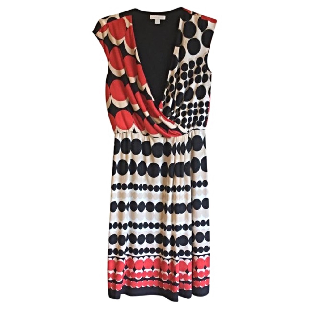 S Black Red Beige Polka Dot Wrap A-Line Dress
