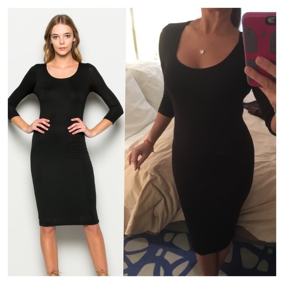 SMALL  Scoop Neck Stretch  Midi Black Dress