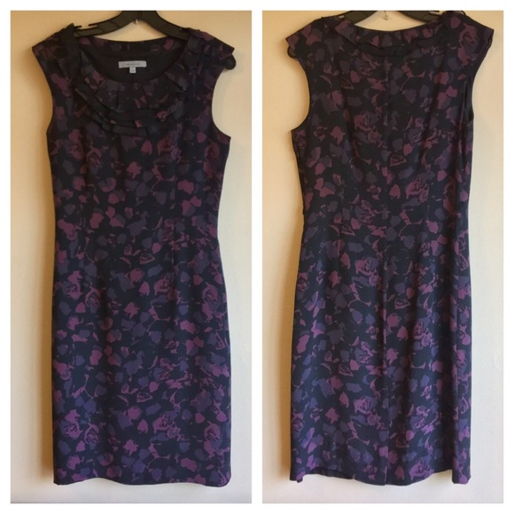 100% Silk Purple Black Ruffle Neck Floral - Picture 4 of 4