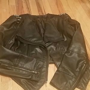 Black faux leather jacket w/spiked shoulders