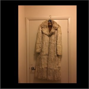 Women's Medium White+Tan VINTAGE Rabbit Fur Coat