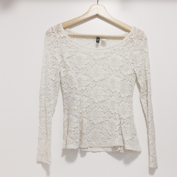 HM White Lace Peplum Top