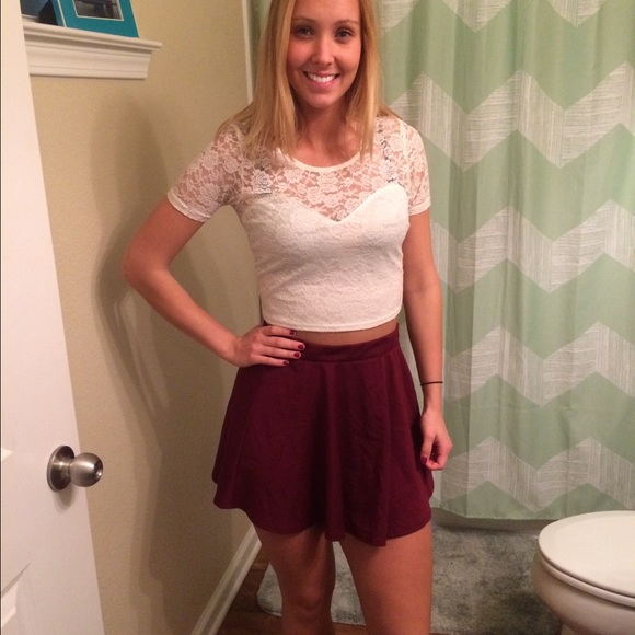 Maroon high waisted skater skirt