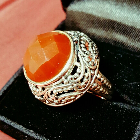 EUC STERLING SILVER FILIGREE CARNELIAN RING - Picture 2 of 4