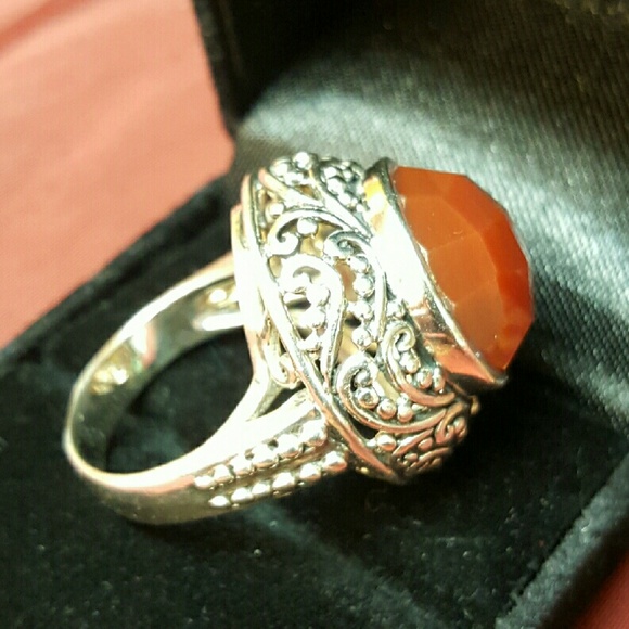 EUC STERLING SILVER FILIGREE CARNELIAN RING - Picture 4 of 4