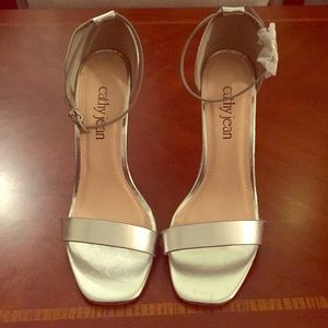 Silver open toe strappy heels