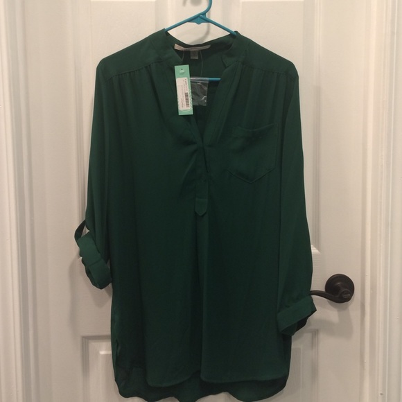 Dark green tab sleeve blouse