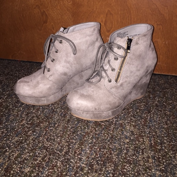 Gray suede boot wedges