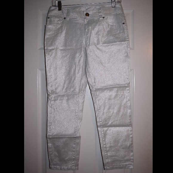 INC metallic silver skinny jeans