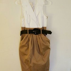 White and khaki belted dress