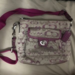 Coach Monogram crossbody with Plum color strap