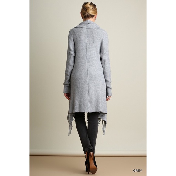 Long Sleeve Open Front Cardigan with Fringe Detail - Picture 3 of 3