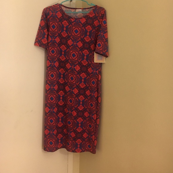 LuLaRoe Dresses & Skirts - Coral and Blue Julia LulaRoe Dress