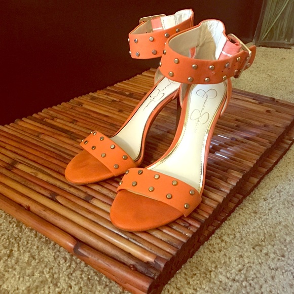 Gold studded Orange Stiletto Heels