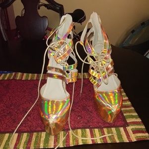 Gold Holographic Platform Heels
