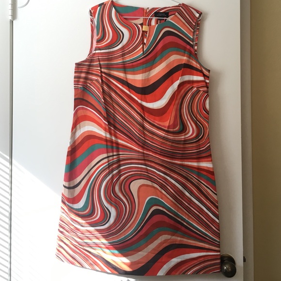 Tahari multi-colored swirl 70's style dress