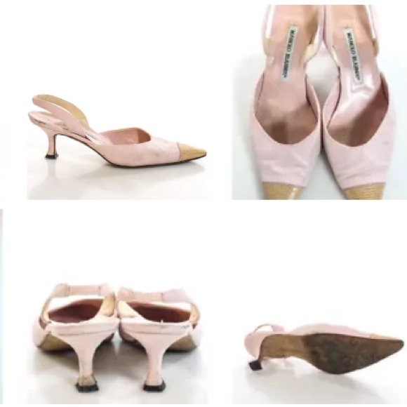 MANOLO BLAHNIK VINTAGE PINK TAN SLINGBACKS sz 6.5 - Picture 3 of 4