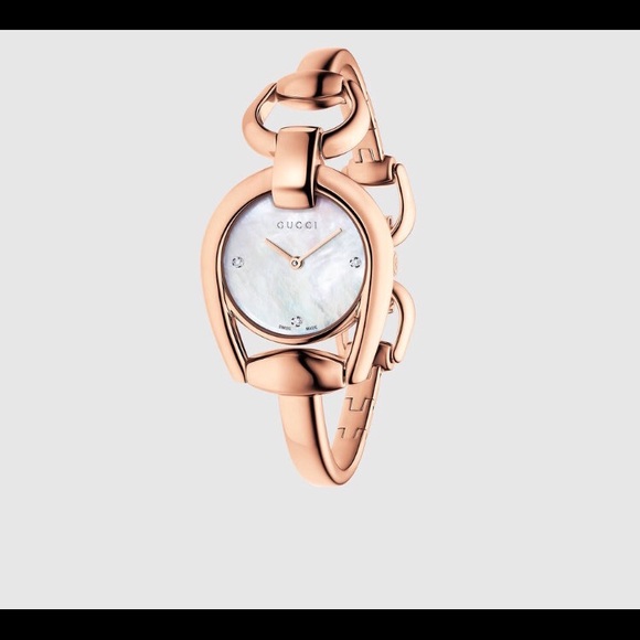 Gucci mother pearl diamond horsebit watch