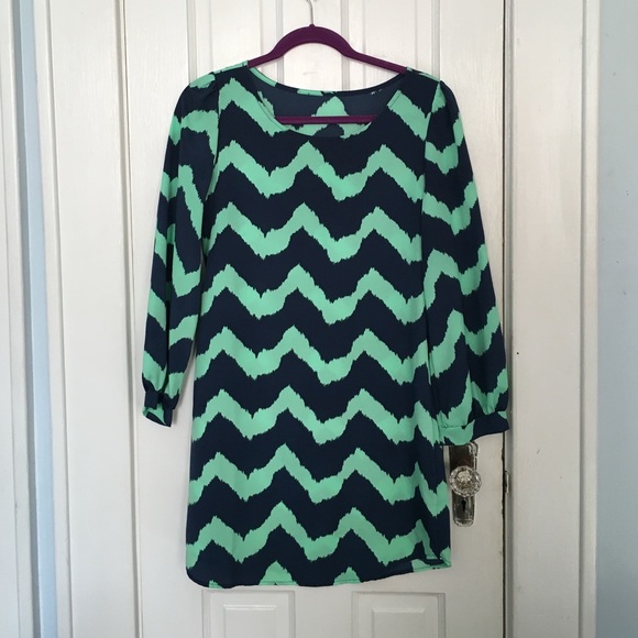 Ivy and Leo navy blue and green chevron dress