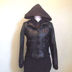 OBEY Hooded Faux Leather Jacket