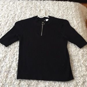 H&M Black Ribbed Zipper Top