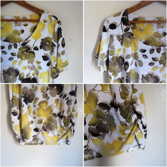 JM Collection White Yellow Black Floral Blouse - Picture 2 of 4