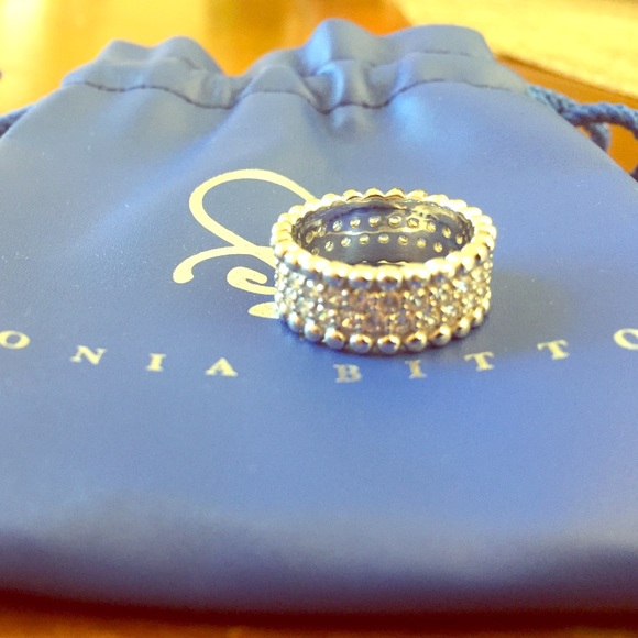 Sonia button sterling silver cz ring