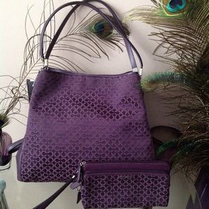 Coach Madison Op Art Purple Phoebe Purse Set