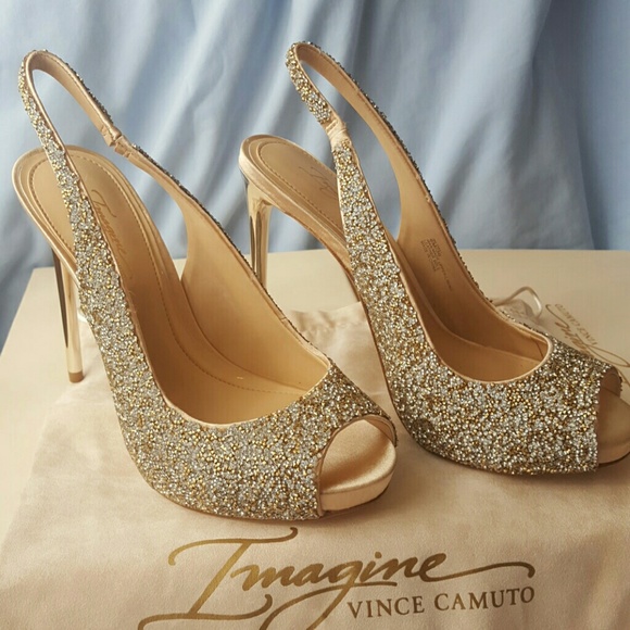 vince camuto gold pumps