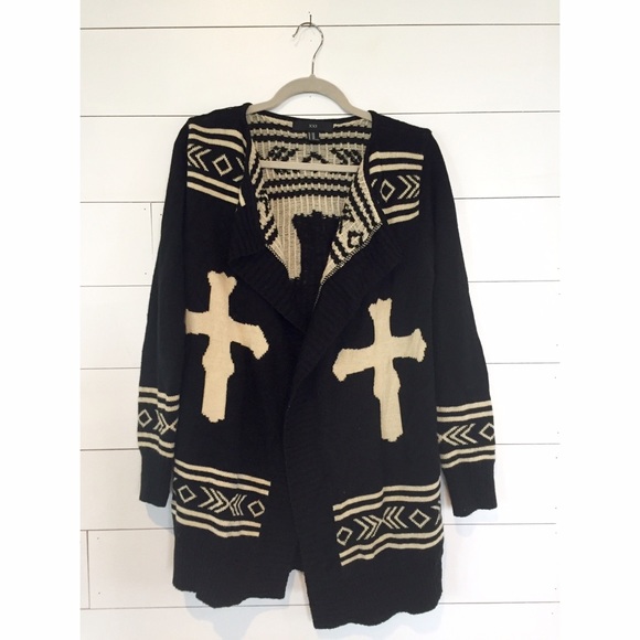 Black Long Sleeve Cross Sweater