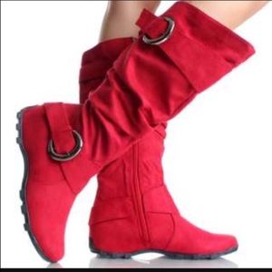 Red Suede Scrunched Boots