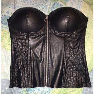 Black faux leather bustier top