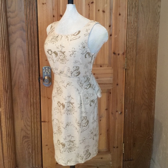 Anthropology open back peplum cream/gold dress