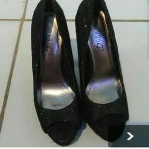 Black glitter heels