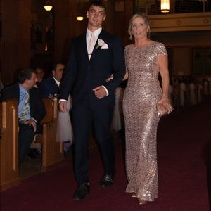 Authentic Badgley Mischka Sequin Cowl Back Gown