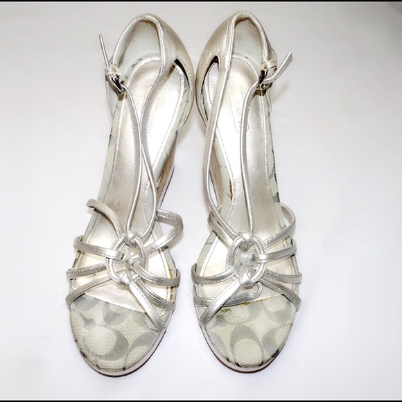 Coach Monogram Silver Wedge Sandals - Picture 3 of 3