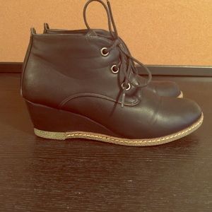 Faux leather wedge booties (: