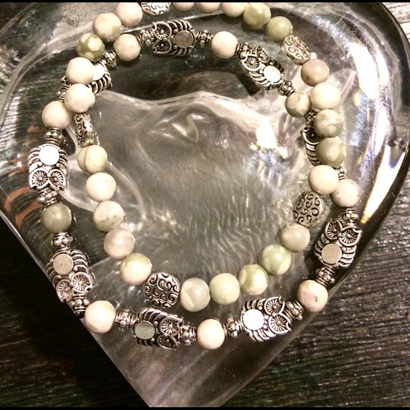 Lotus Designs Jewelry - White Jade and Silver Owl Bracelet Set