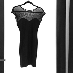 Black body-con dress with mesh top