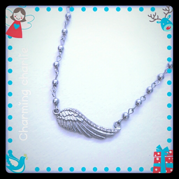 Charming charlie silver plated angel wing necklace