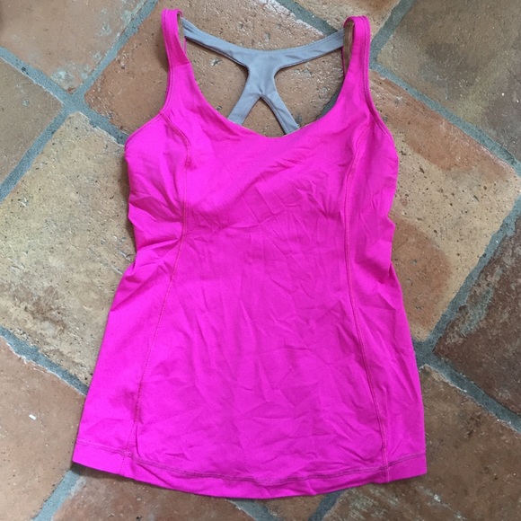 Hot pink lulu workout tank with built in bra sz 6