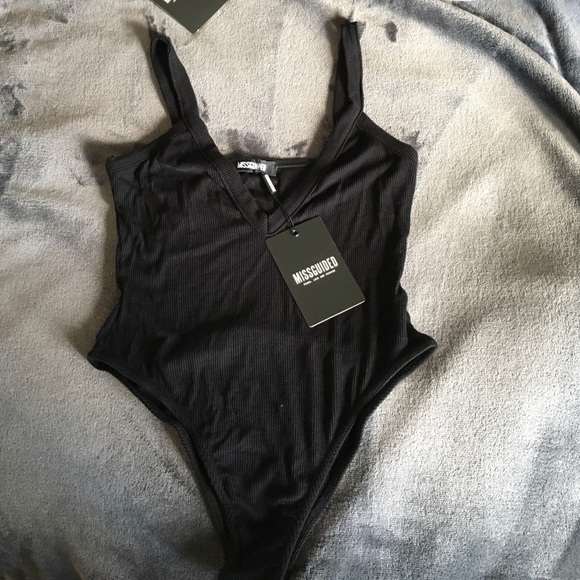 NWT Missguided black v neck cami body suit