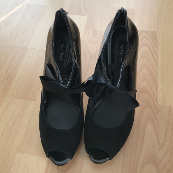 Ribbon Tie Suede/Patent Peeptoe Heel - Picture 2 of 4