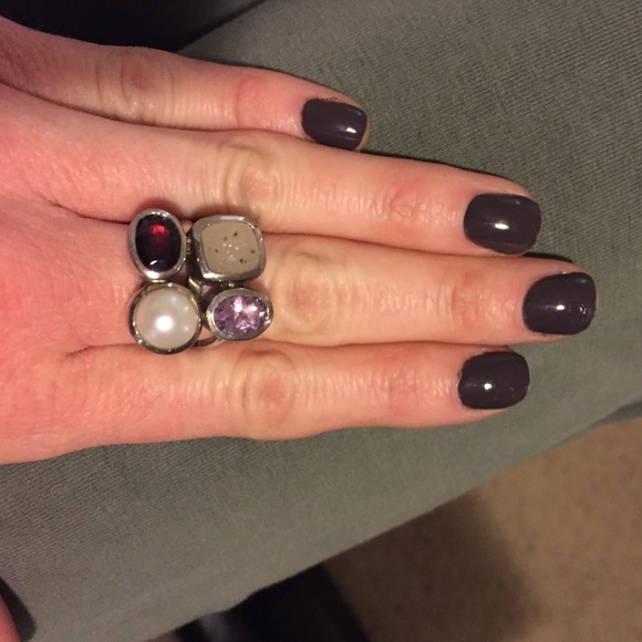 Multi stone silver ring