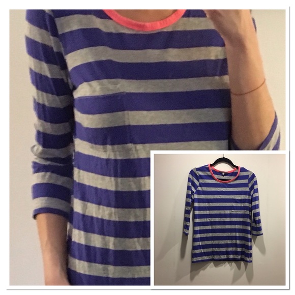 Gap Blue and Gray Striped 3/4 Sleeve Top